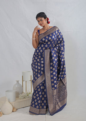 Blue Dupion Silk Saree With Blouse Piece - Indian Silk House Agencies