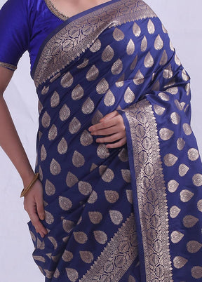 Blue Dupion Silk Saree With Blouse Piece - Indian Silk House Agencies