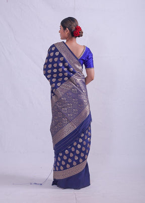 Blue Dupion Silk Saree With Blouse Piece - Indian Silk House Agencies