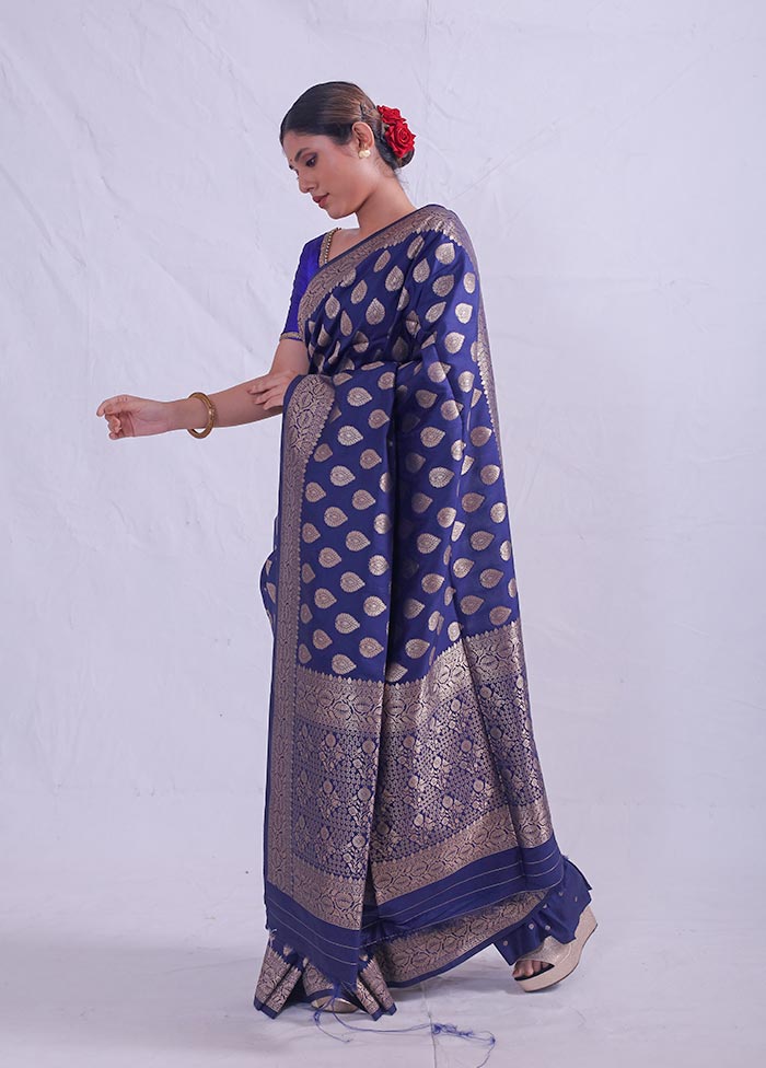 Blue Dupion Silk Saree With Blouse Piece - Indian Silk House Agencies