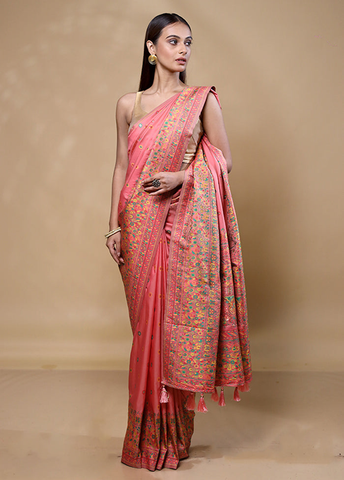 Peach Dupion Silk Saree With Blouse Piece