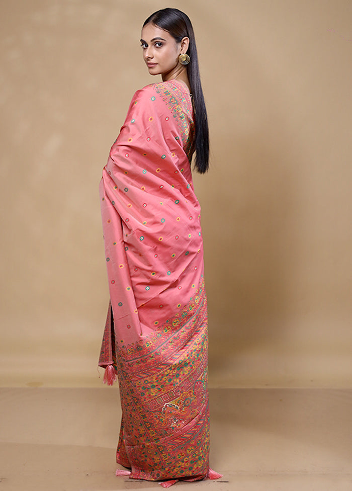 Peach Dupion Silk Saree With Blouse Piece