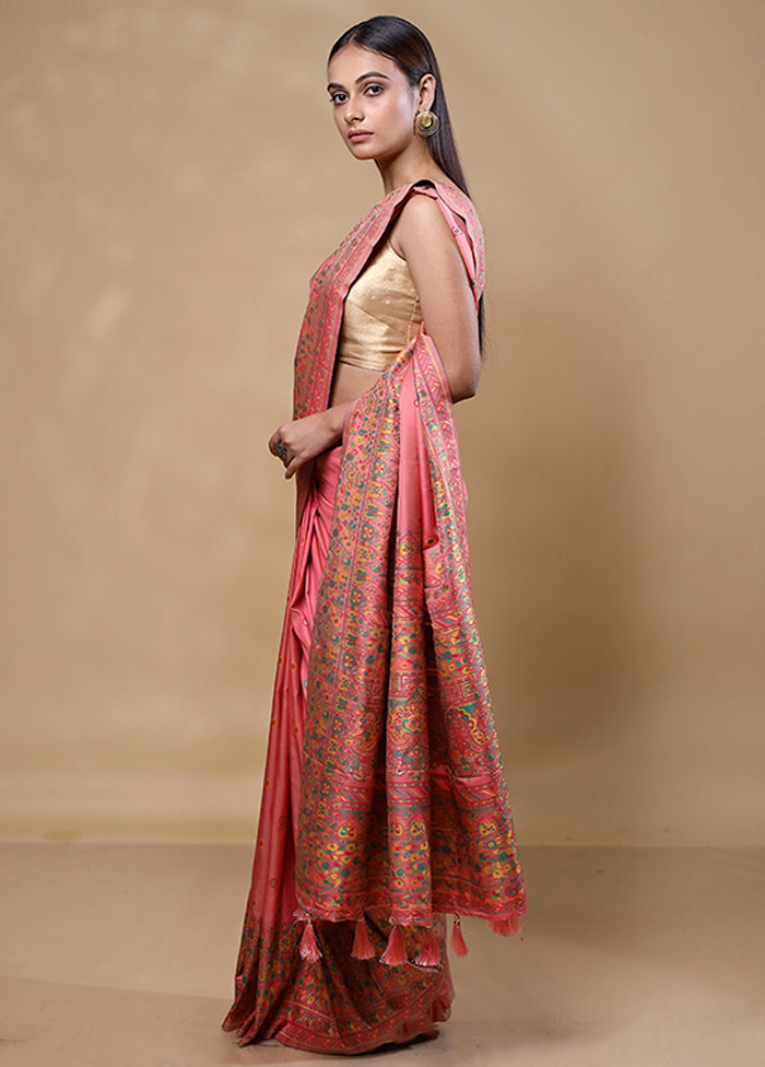 Peach Dupion Silk Saree With Blouse Piece