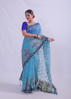 Blue Tant Cotton Saree Without Blouse Piece - Indian Silk House Agencies