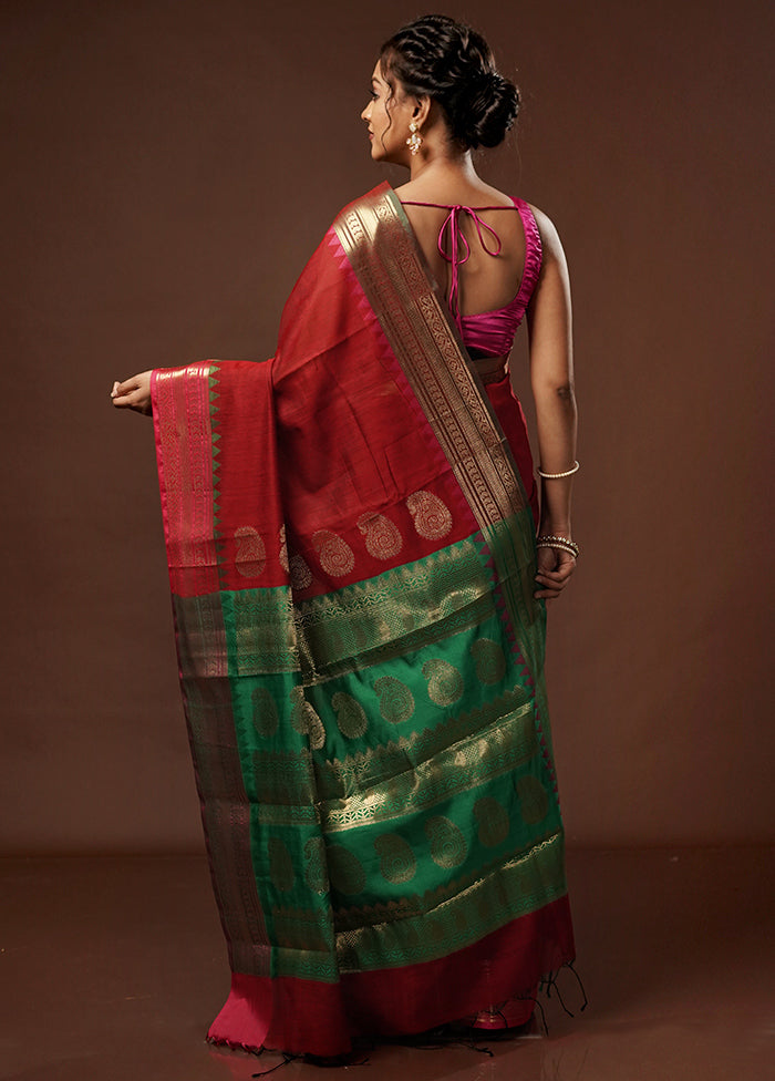 Red Cotton Saree With Blouse Piece - Indian Silk House Agencies