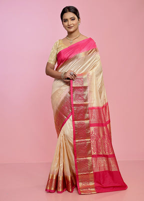 Cream Kanjivaram Pure Silk Saree With Blouse Piece - Indian Silk House Agencies