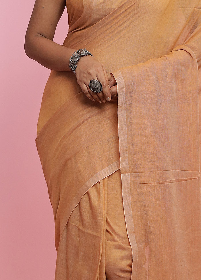 Rust Mul Cotton Saree Without Blouse Piece - Indian Silk House Agencies