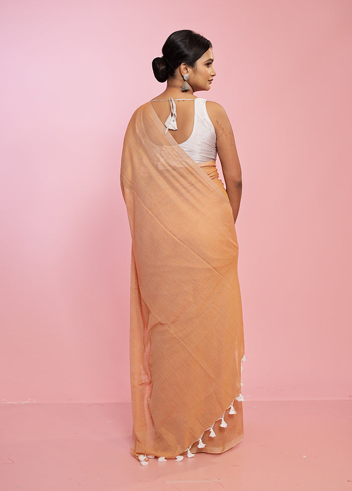 Rust Mul Cotton Saree Without Blouse Piece - Indian Silk House Agencies