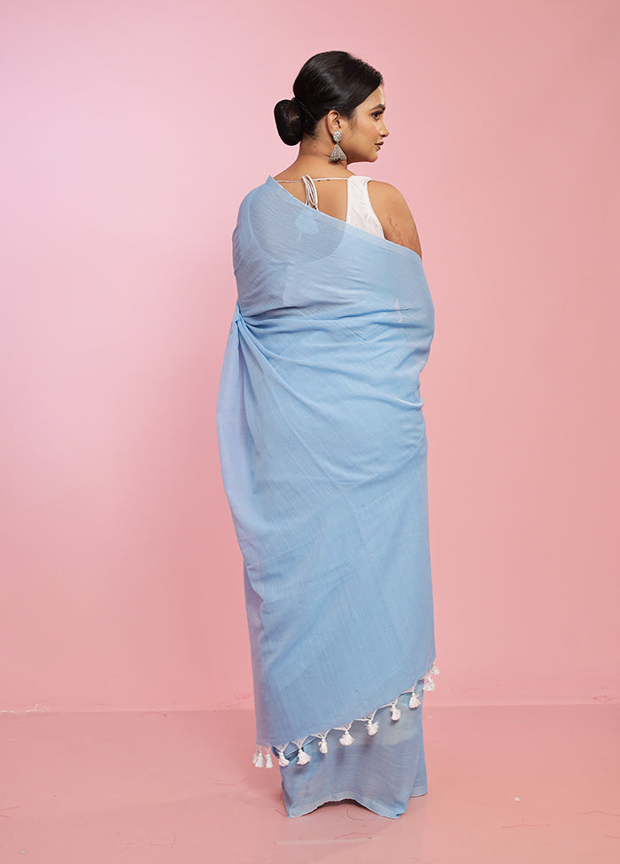 Blue Mul Cotton Saree Without Blouse Piece - Indian Silk House Agencies