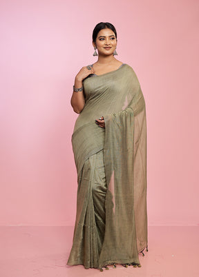 Green Mul Cotton Saree Without Blouse Piece - Indian Silk House Agencies
