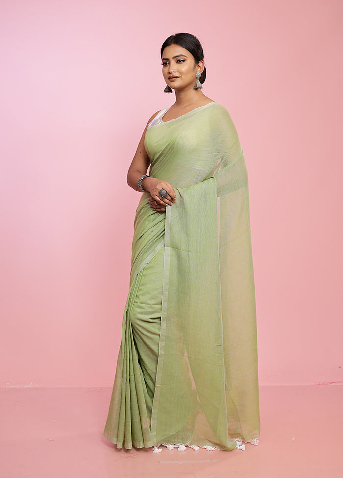 Green Mul Cotton Saree Without Blouse Piece - Indian Silk House Agencies