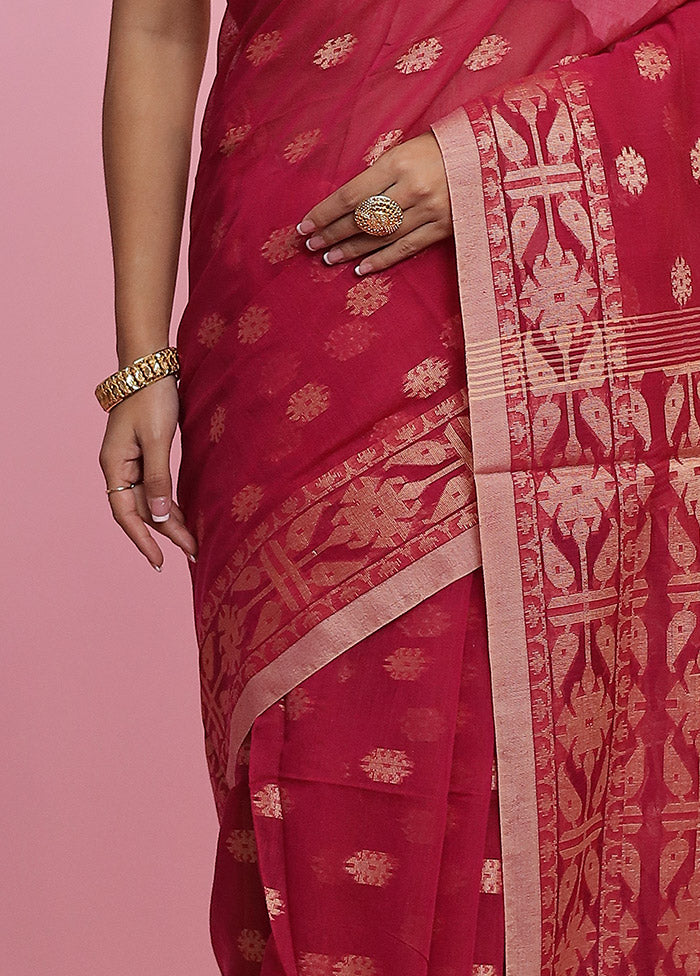 Pink Jamdani Woven Cotton Saree Without Blouse Piece - Indian Silk House Agencies