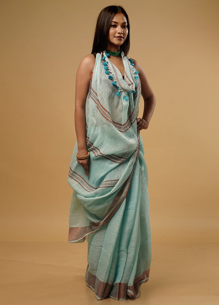 Green Linen Silk Saree With Blouse Piece