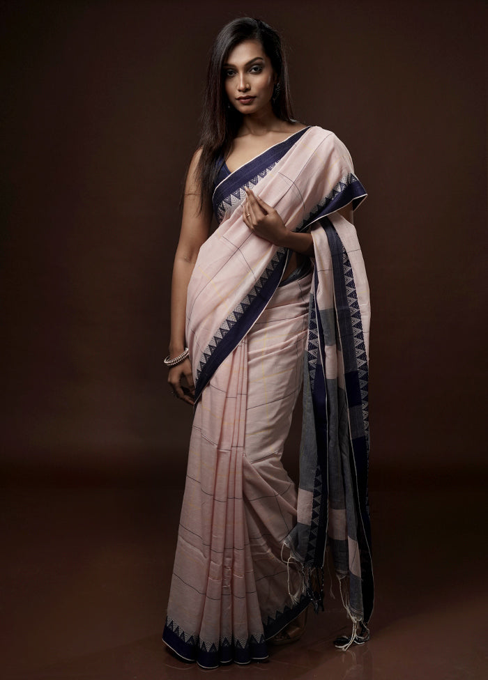 Pink Cotton Saree With Blouse Piece