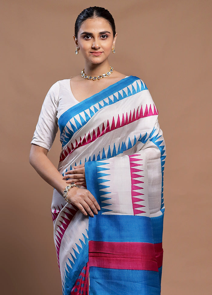 Multicolor Printed Pure Silk Saree Without Blouse Piece