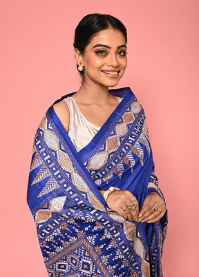 Blue Pure Silk Kantha Stitch Silk Saree With Blouse Piece - Indian Silk House Agencies