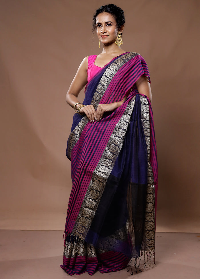 Blue Pure Cotton Saree With Blouse Piece - Indian Silk House Agencies