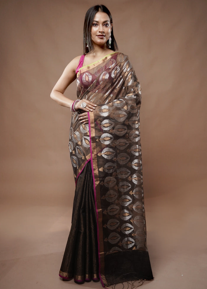 Black Matka Pure Silk Saree With Blouse Piece