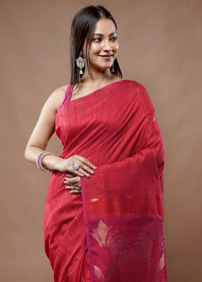 Pink Matka Pure Silk Saree With Blouse Piece