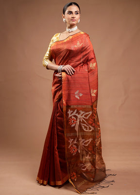 Maroon Handloom Matka Pure Silk Saree With Blouse Piece