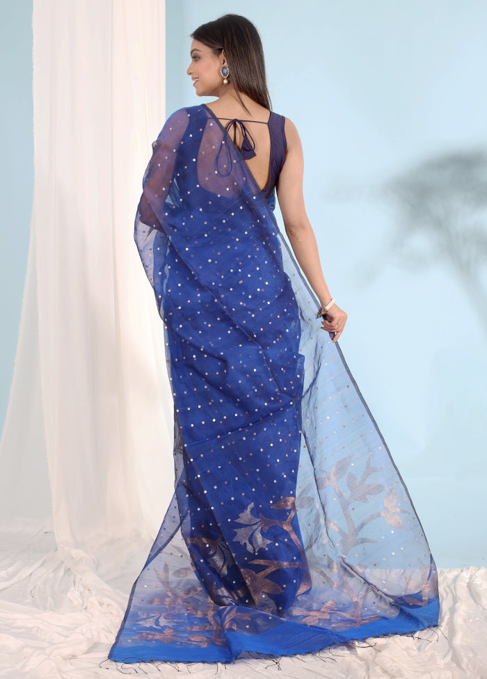 Blue Matka Pure Silk Saree With Blouse Piece