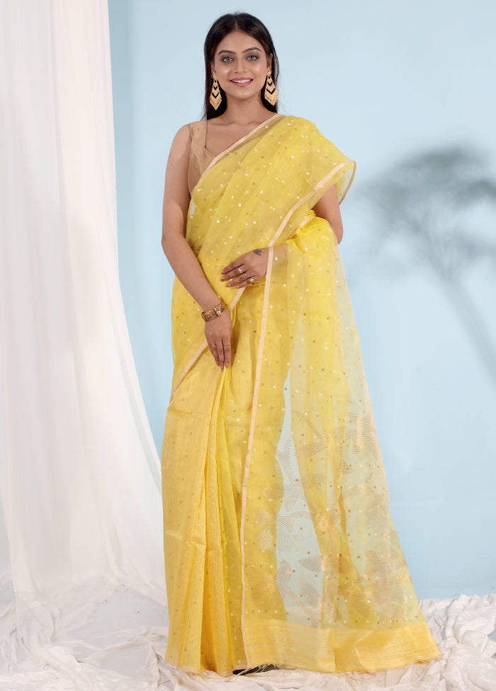 Yellow Matka Pure Silk Saree With Blouse Piece