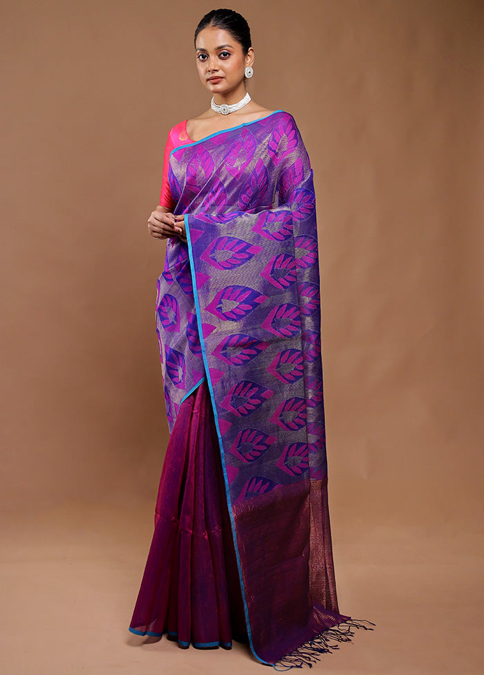 Purple Handloom Matka Pure Silk Saree With Blouse Piece