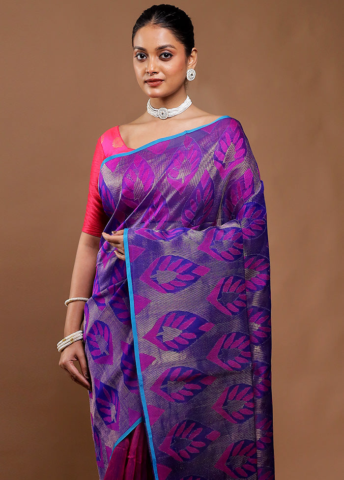 Purple Handloom Matka Pure Silk Saree With Blouse Piece