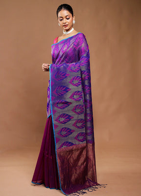 Purple Handloom Matka Pure Silk Saree With Blouse Piece