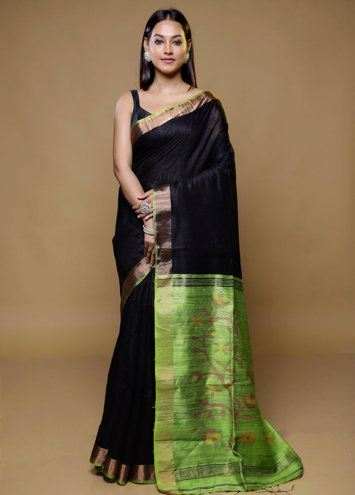 Black Matka Silk Saree With Blouse Piece