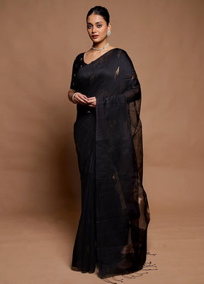 Black Handloom Matka Pure Silk Saree With Blouse Piece