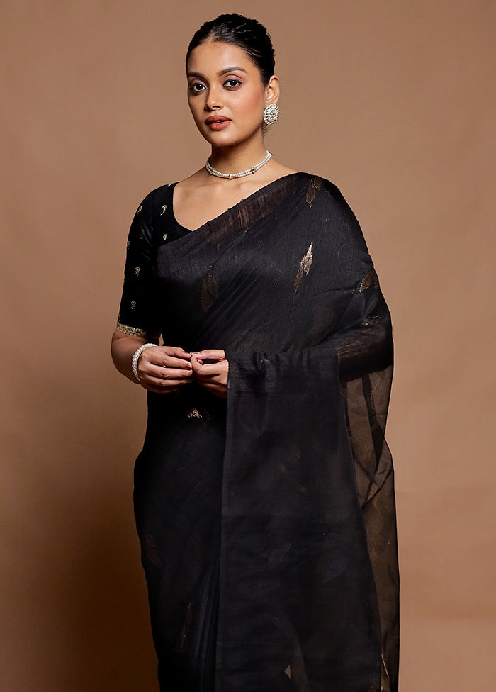 Black Handloom Matka Pure Silk Saree With Blouse Piece