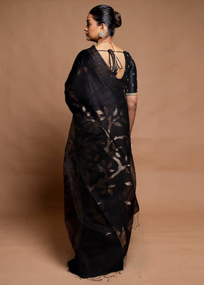 Black Handloom Matka Pure Silk Saree With Blouse Piece