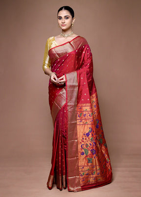 Red Handloom Kanjivaram Pure Silk Saree With Blouse Piece