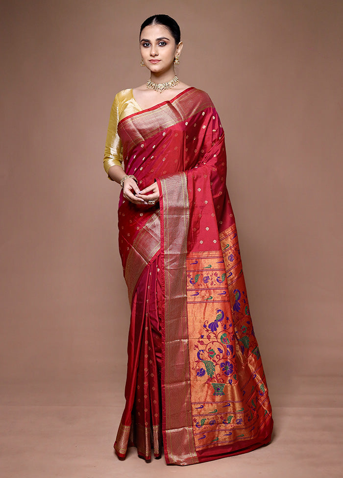 Red Handloom Kanjivaram Pure Silk Saree With Blouse Piece