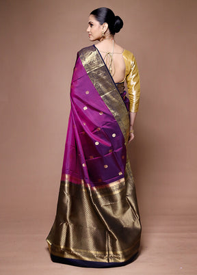 Wine Handloom Kanchipuram Pure Silk Saree With Blouse Piece