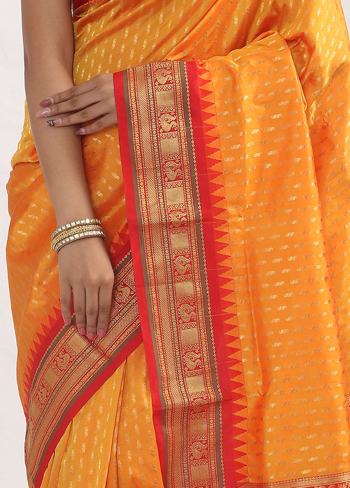 Orange Kanjivaram Pure Silk Saree With Blouse Piece - Indian Silk House Agencies