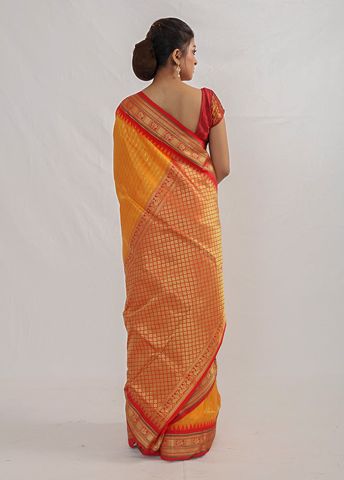 Orange Kanjivaram Pure Silk Saree With Blouse Piece - Indian Silk House Agencies