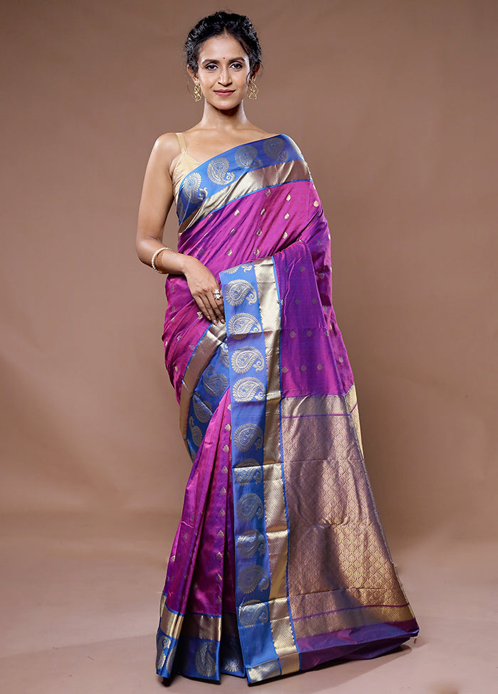 Purple Kanjivaram Pure Silk Saree With Blouse Piece - Indian Silk House Agencies