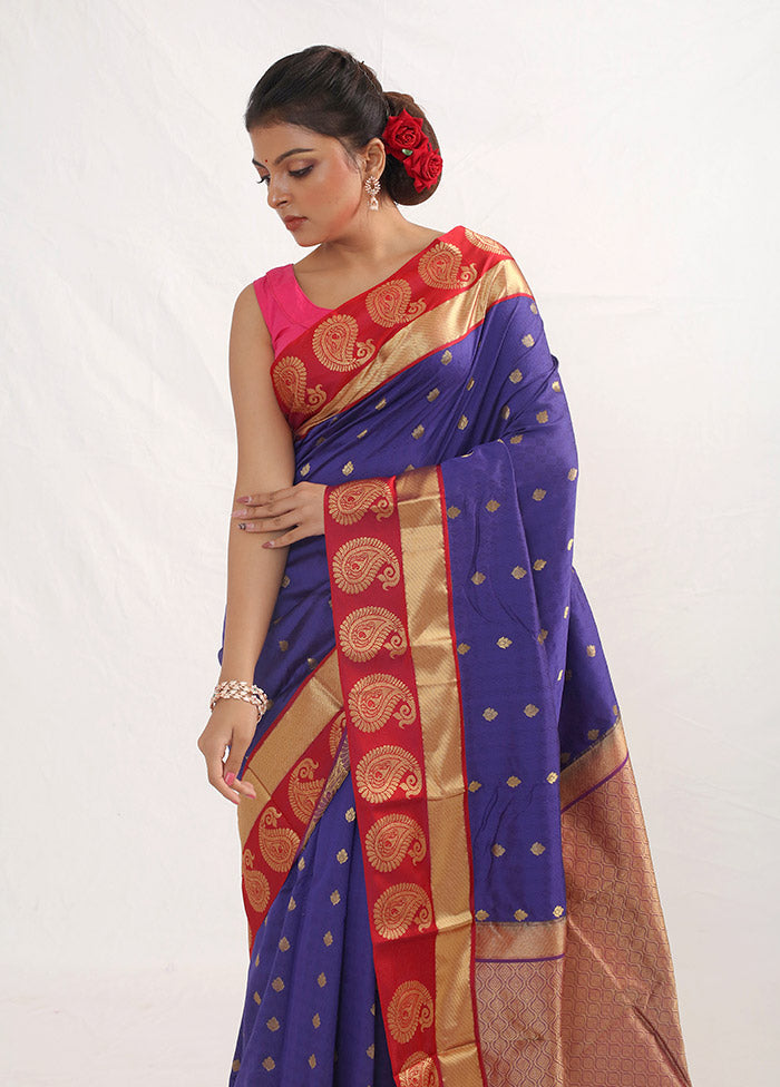 Blue Kanjivaram Pure Silk Saree With Blouse Piece - Indian Silk House Agencies