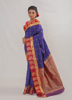 Blue Kanjivaram Pure Silk Saree With Blouse Piece - Indian Silk House Agencies