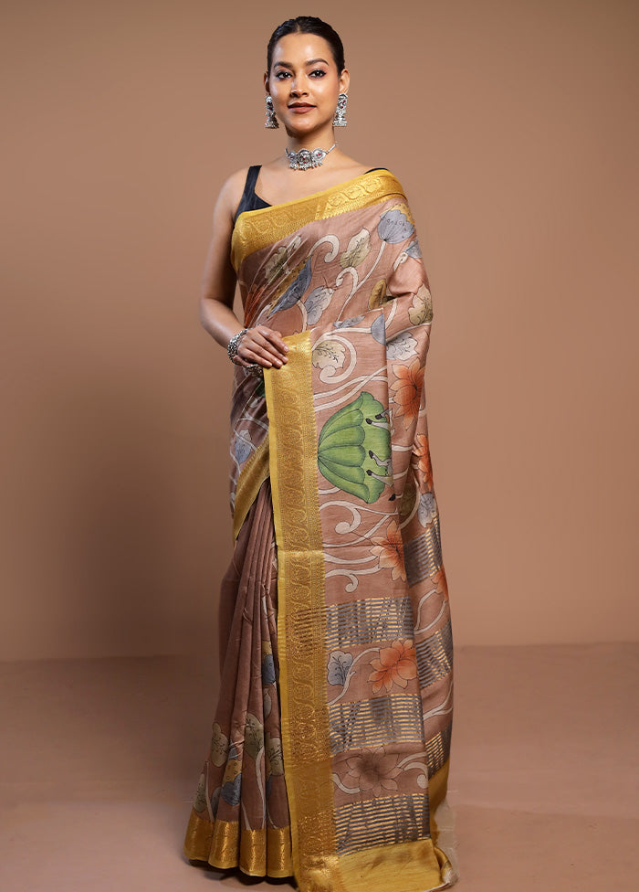 Peach Tussar Silk Saree With Blouse Piece