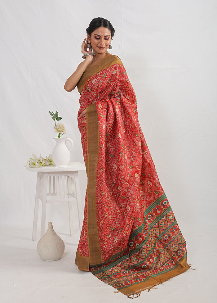 Red Tussar Silk Saree With Blouse Piece - Indian Silk House Agencies