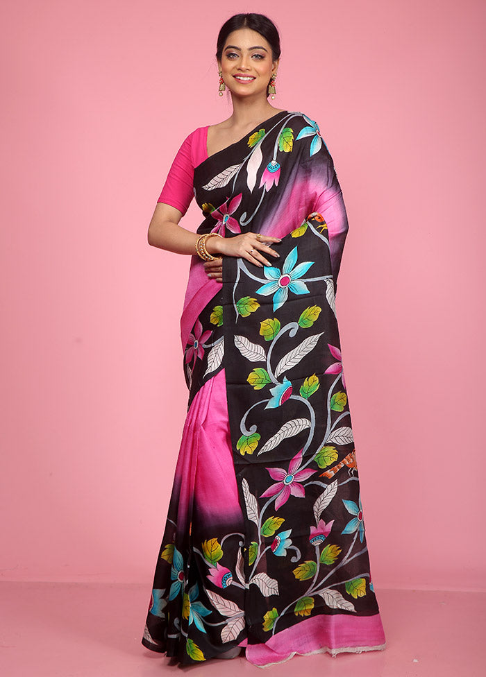 Black Printed Pure Silk Saree With Blouse Piece - Indian Silk House Agencies