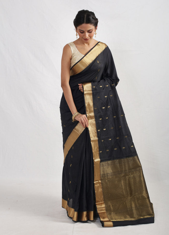 Black Kanjivaram Silk Saree With Blouse Piece - Indian Silk House Agencies