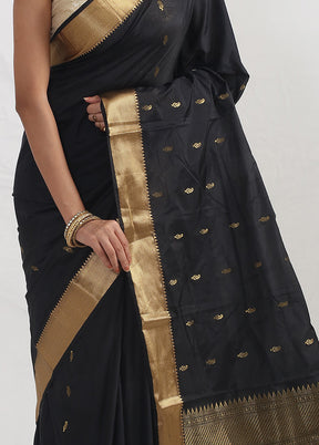 Black Kanjivaram Silk Saree With Blouse Piece - Indian Silk House Agencies