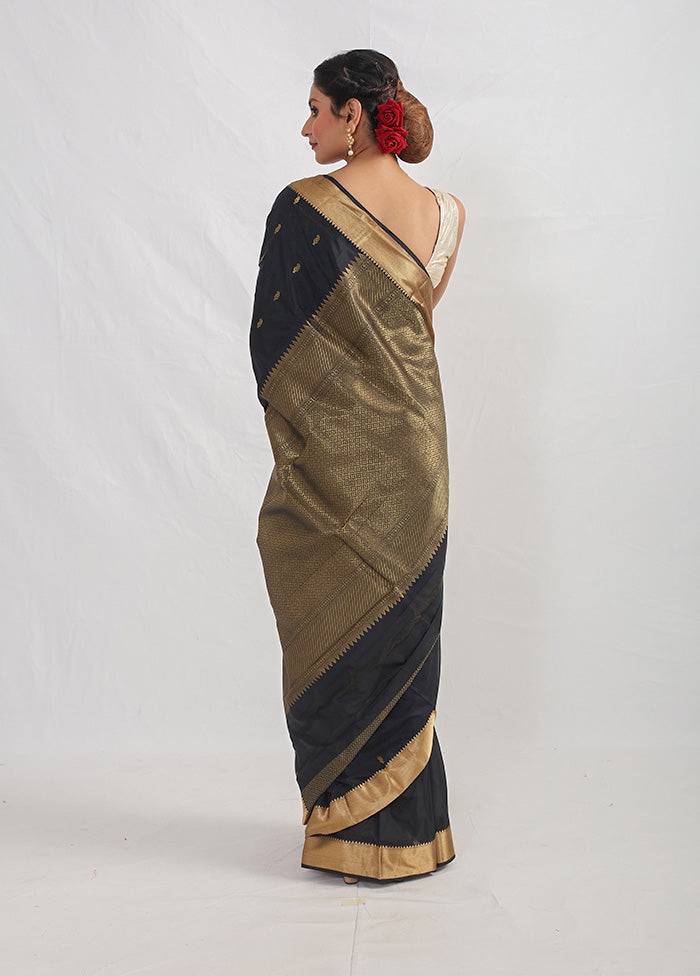 Black Kanjivaram Silk Saree With Blouse Piece - Indian Silk House Agencies