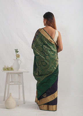 Black Kanjivaram Pure Silk Saree With Blouse Piece - Indian Silk House Agencies