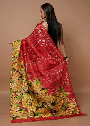 Red Printed Pure Silk Saree Without Blouse Piece