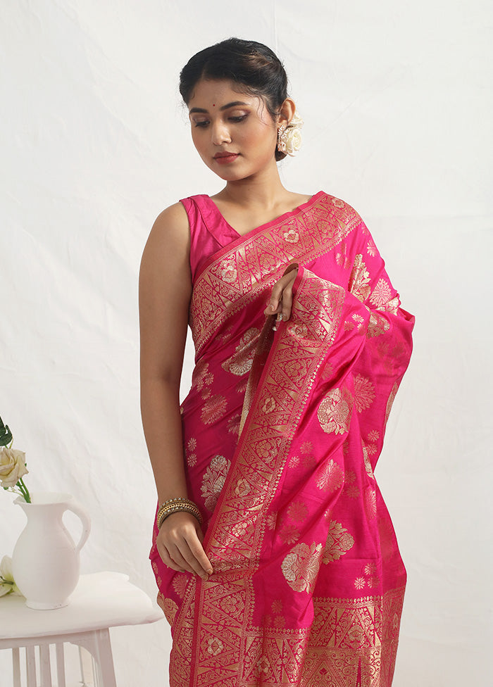 Pink Dupion Silk Saree With Blouse Piece - Indian Silk House Agencies